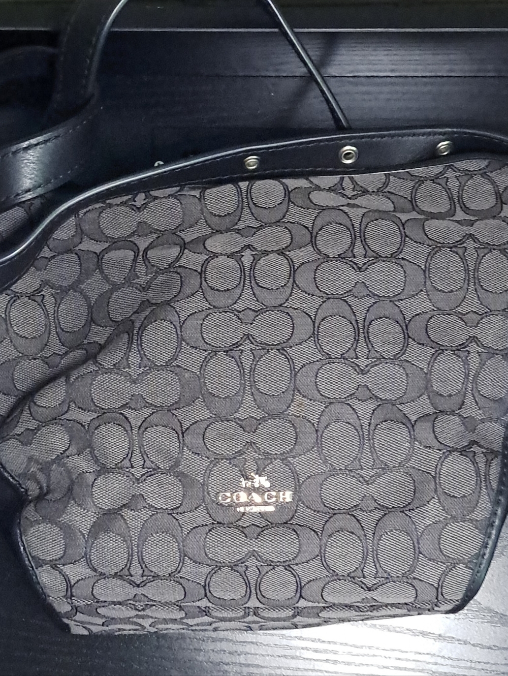 Coach Monogram Shoulder Bag — Black and Gray